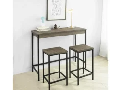 Online SoBuy 3-teilig Bartisch mit 2 Barhockern Esszimmer MDF Metall Natur OGT30-N