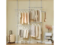 New SoBuy Teleskop Kleiderständer mit 4 Kleiderstangen Garderobenständer Grau KLS03-II-HG Hellgrau