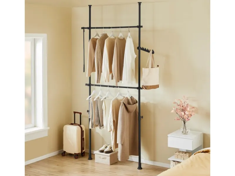 SoBuy Teleskop Kleiderständer mit 2 Kleiderstangen Garderobenständer FRG109-II-SCH