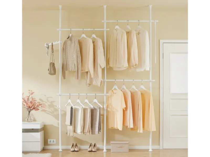 SoBuy Teleskop Kleiderständer mit 4 Kleiderstangen Garderobenständer KLS03-II-W