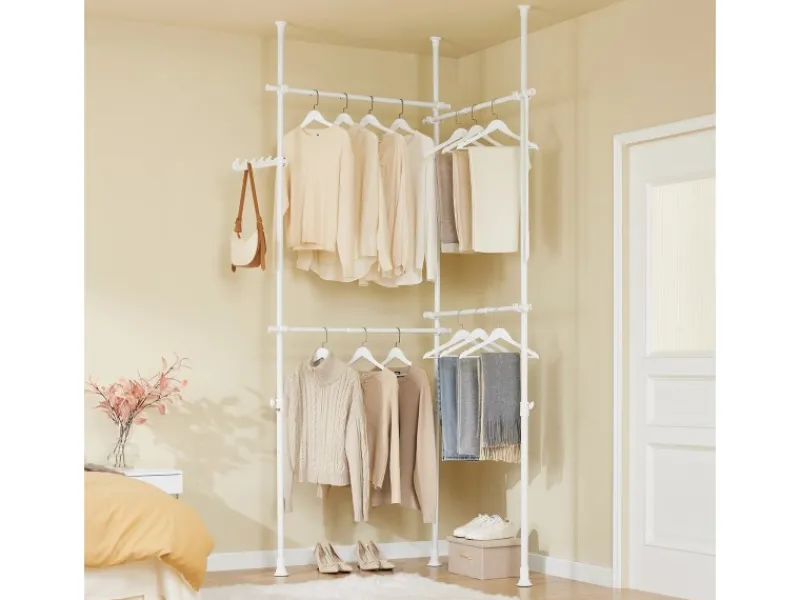 SoBuy Teleskop Kleiderständer mit 4 Kleiderstangen Garderobenständer KLS03-II-W
