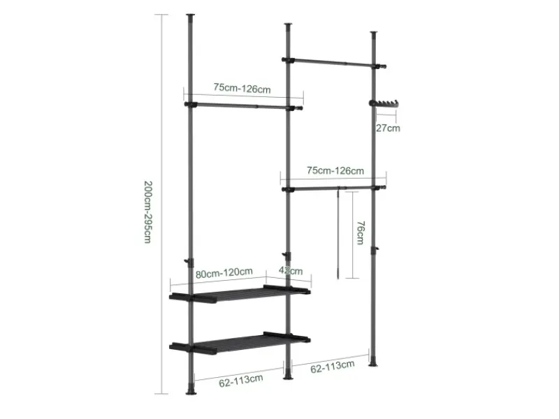 SoBuy Teleskop Kleiderständer mit 3 Kleiderstange und 2 Ablagen Garderobenständer FRG34-II-SCH