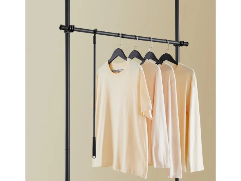 SoBuy Teleskop Kleiderständer mit 3 Kleiderstange und 2 Ablagen Garderobenständer FRG34-II-SCH