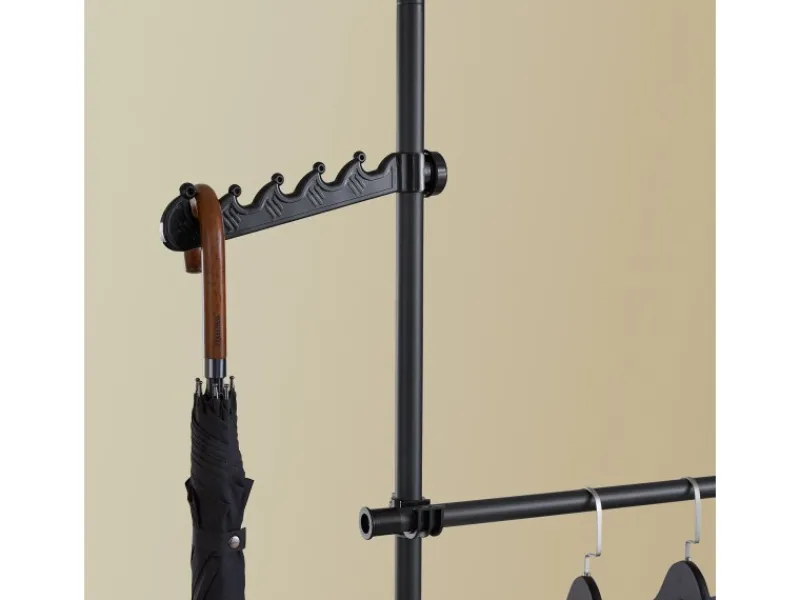 SoBuy Teleskop Kleiderständer mit 3 Kleiderstange und 2 Ablagen Garderobenständer FRG34-II-SCH