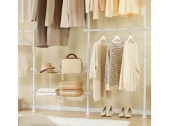 SoBuy Teleskop Kleiderständer mit 5 Kleiderstangen und 2 Körben Garderobenständer KLS04-II-W