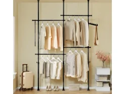 Outlet SoBuy Teleskop Kleiderständer mit 4 Kleiderstangen Garderobenständer KLS03-II-SCH Schwarz