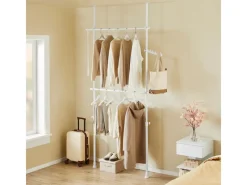 SoBuy Teleskop Kleiderständer mit 2 Kleiderstangen Garderobenständer FRG109-II-W Weiß