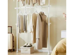 SoBuy Teleskop Kleiderständer mit 2 Kleiderstangen Garderobenständer FRG109-II-W Weiß