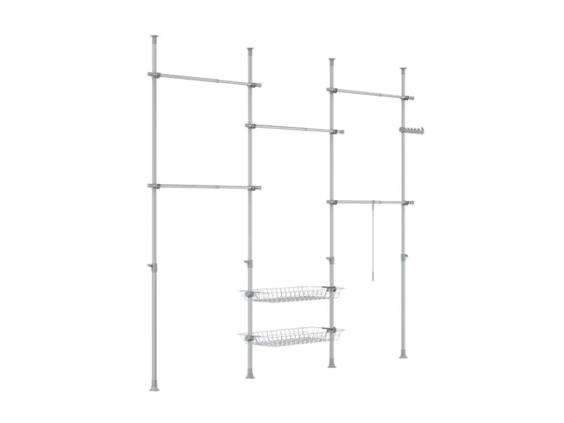 SoBuy Teleskop Kleiderständer mit 5 Kleiderstangen und 2 Körben Garderobenständer KLS04-II-HG