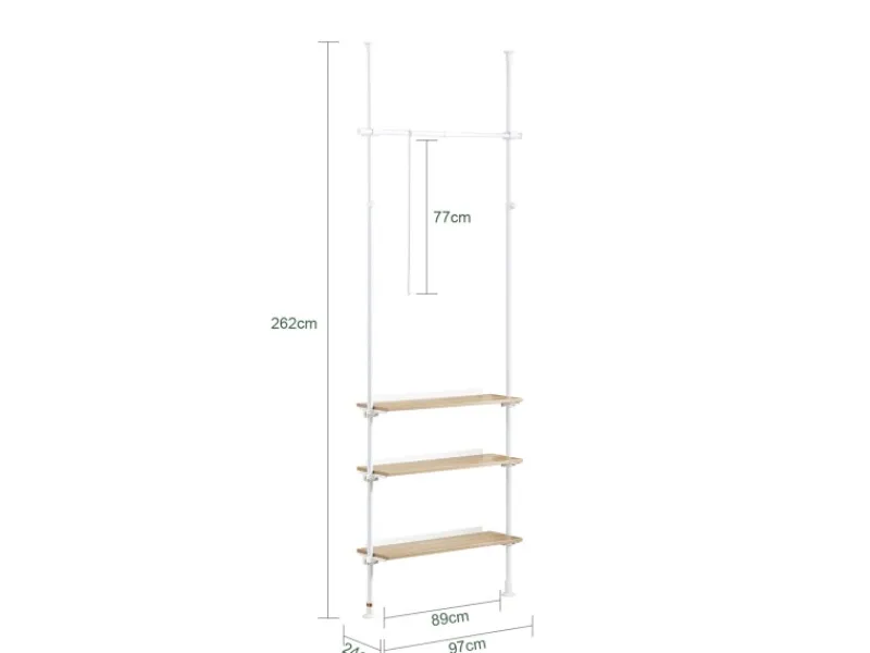 SoBuy Teleskopstange Kleiderständer mit 1 Kleiderstange und 3 Ablagen KLS14-WN