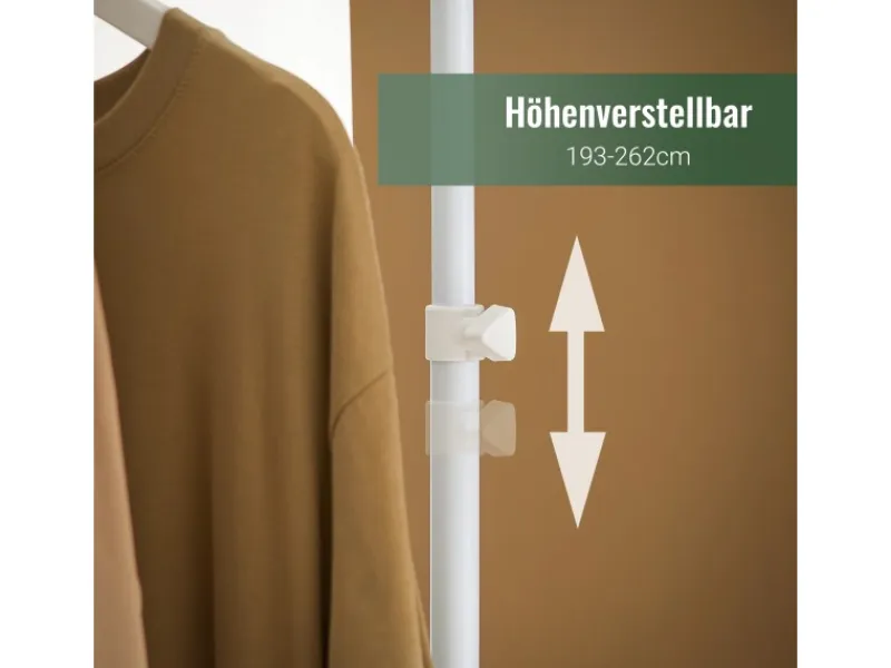 SoBuy Teleskopstange Kleiderständer mit 1 Kleiderstange und 3 Ablagen KLS14-WN