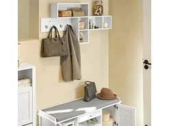 Best SoBuy Wandgarderobe Flurgarderobe Kleiderhaken Hängeregal mit 4 Haken Weiß FHK17-W