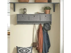Best SoBuy Wandgarderobe mit 3 Körben und 5 Haken MDF Vlies Grau FRG282-HG