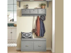 Best SoBuy Wandgarderobe mit 3 Körben und 5 Haken MDF Vlies Grau FRG282-HG