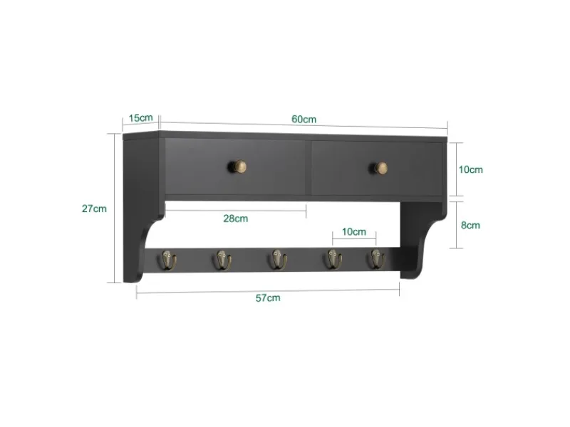 SoBuy Wandgarderobe mit 2 Schubladen und 5 Haken MDF Schwarz FRG178-SCH