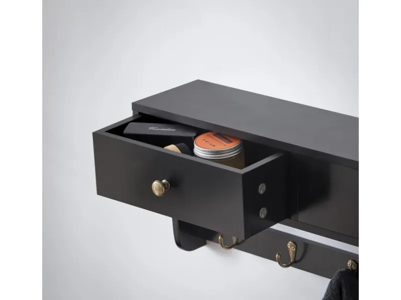 SoBuy Wandgarderobe mit 2 Schubladen und 5 Haken MDF Schwarz FRG178-SCH