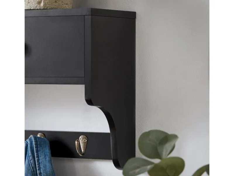 SoBuy Wandgarderobe mit 2 Schubladen und 5 Haken MDF Schwarz FRG178-SCH