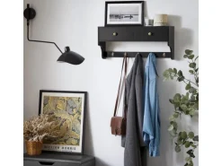 SoBuy Wandgarderobe mit 2 Schubladen und 5 Haken MDF Schwarz FRG178-SCH