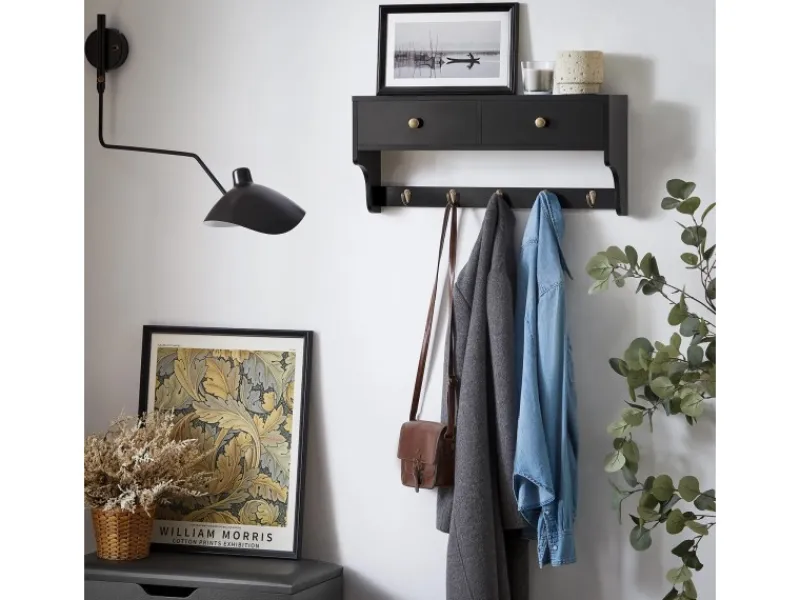 SoBuy Wandgarderobe mit 2 Schubladen und 5 Haken MDF Schwarz FRG178-SCH