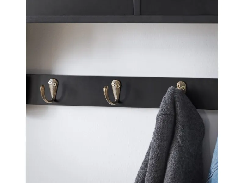 SoBuy Wandgarderobe mit 2 Schubladen und 5 Haken MDF Schwarz FRG178-SCH