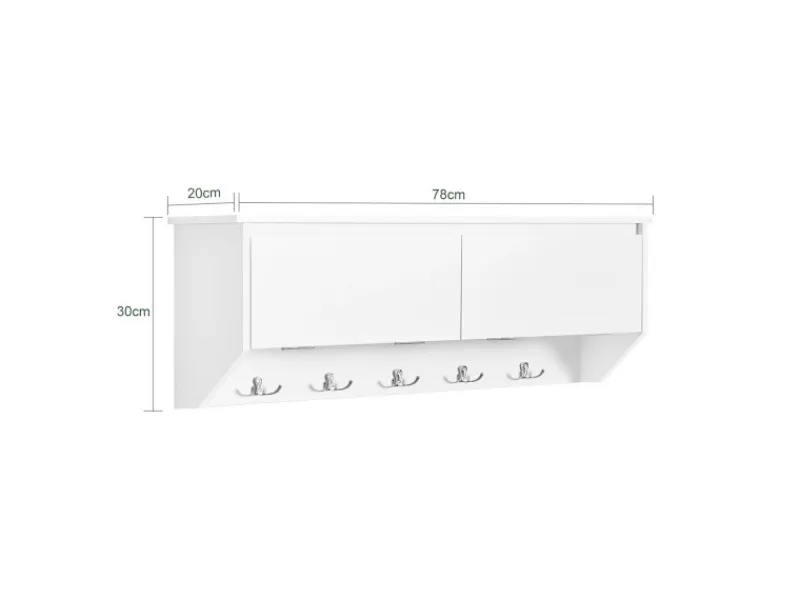 SoBuy Wandgarderobe mit 2 Klappen und 5 Haken MDF Weiß FHK24-W