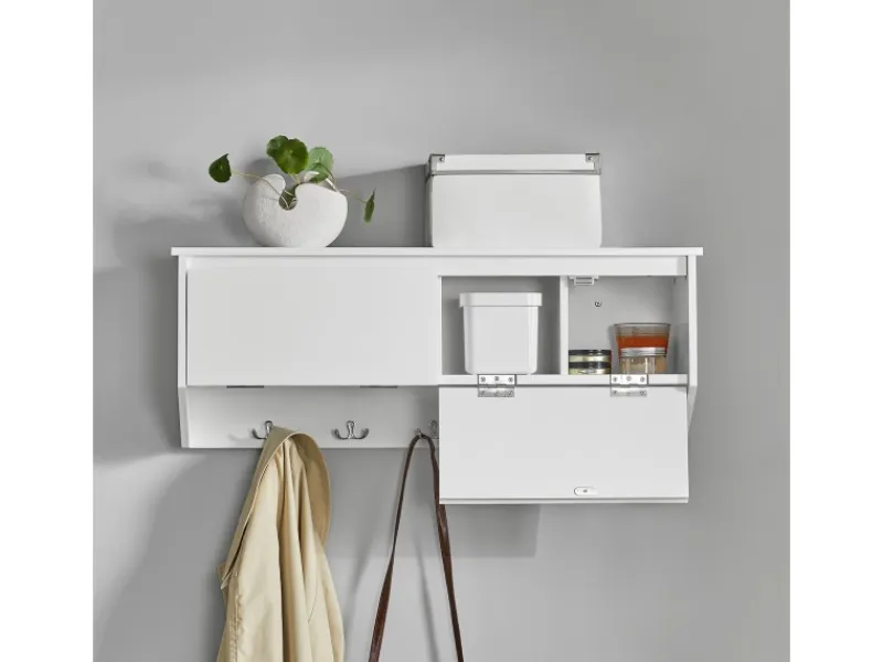 SoBuy Wandgarderobe mit 2 Klappen und 5 Haken MDF Weiß FHK24-W