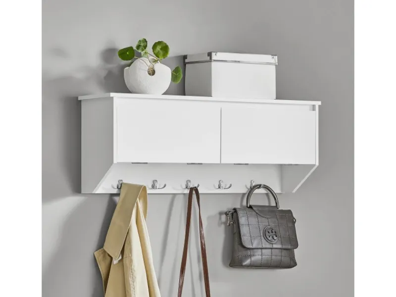 SoBuy Wandgarderobe mit 2 Klappen und 5 Haken MDF Weiß FHK24-W