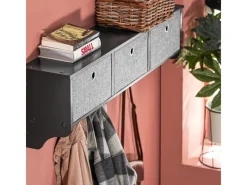 SoBuy Wandgarderobe mit 3 Körben und 5 Haken Holz Schwarz FRG282-SCH
