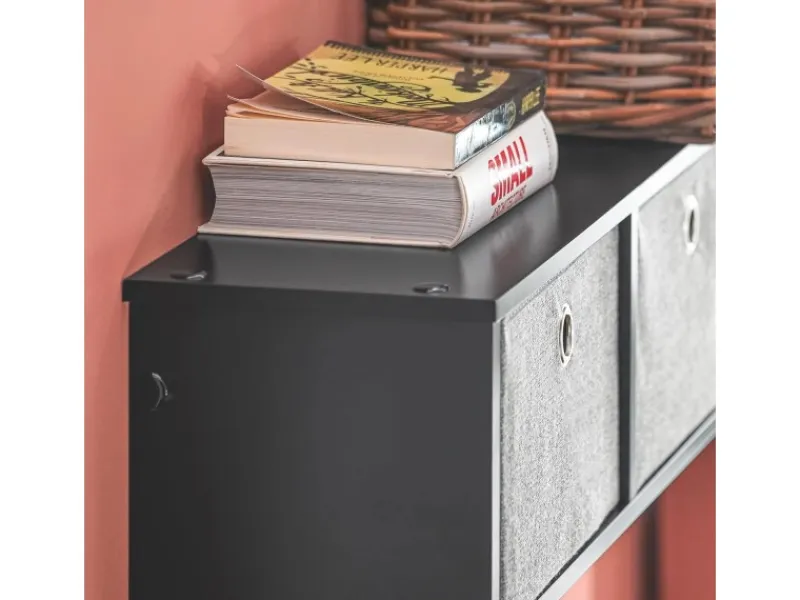 SoBuy Wandgarderobe mit 3 Körben und 5 Haken Holz Schwarz FRG282-SCH