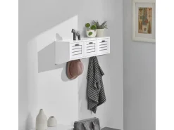 Hot SoBuy Wandgarderobe mit 3 Körben und 4 Haken MDF Weiß FHK19-W