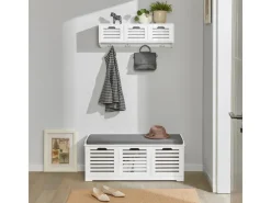 Hot SoBuy Wandgarderobe mit 3 Körben und 4 Haken MDF Weiß FHK19-W