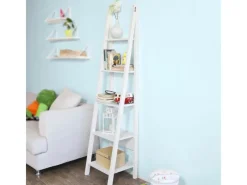 SoBuy Wandregal Badregal Leiterregal Standregal Bücherregal Weiß FRG101-W