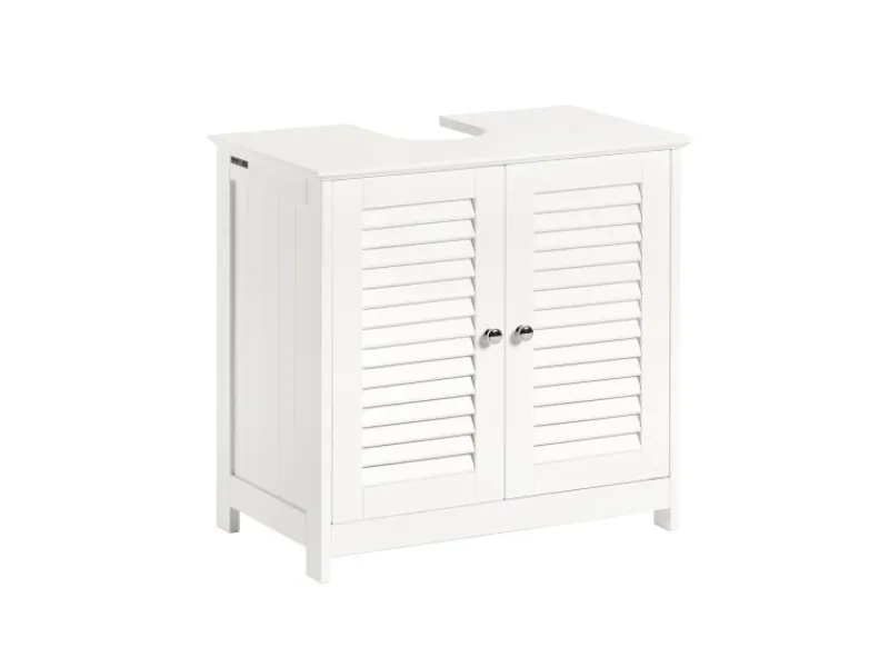 SoBuy Waschbeckenunterschrank Badschrank mit 2 Lamellentüren MDF 60x58x35cm Weiß FRG237-W