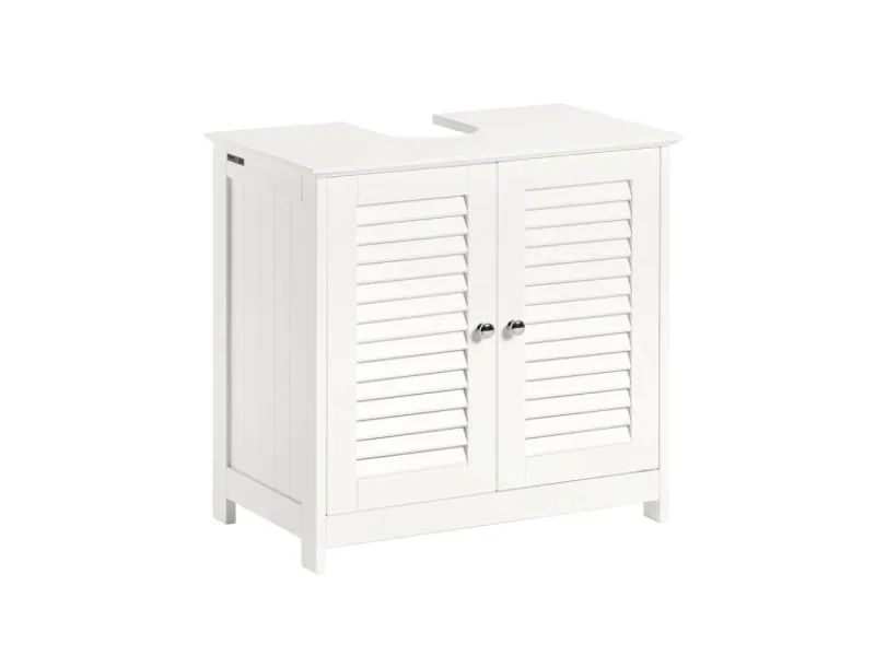 SoBuy Waschbeckenunterschrank Badschrank mit 2 Lamellentüren MDF 60x58x35cm Weiß FRG237-W