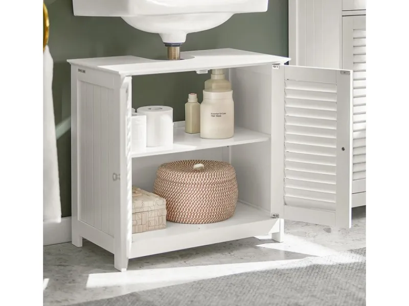 SoBuy Waschbeckenunterschrank Badschrank mit 2 Lamellentüren MDF 60x58x35cm Weiß FRG237-W