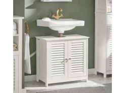 SoBuy Waschbeckenunterschrank Badschrank mit 2 Lamellentüren MDF 60x58x35cm Weiß FRG237-W