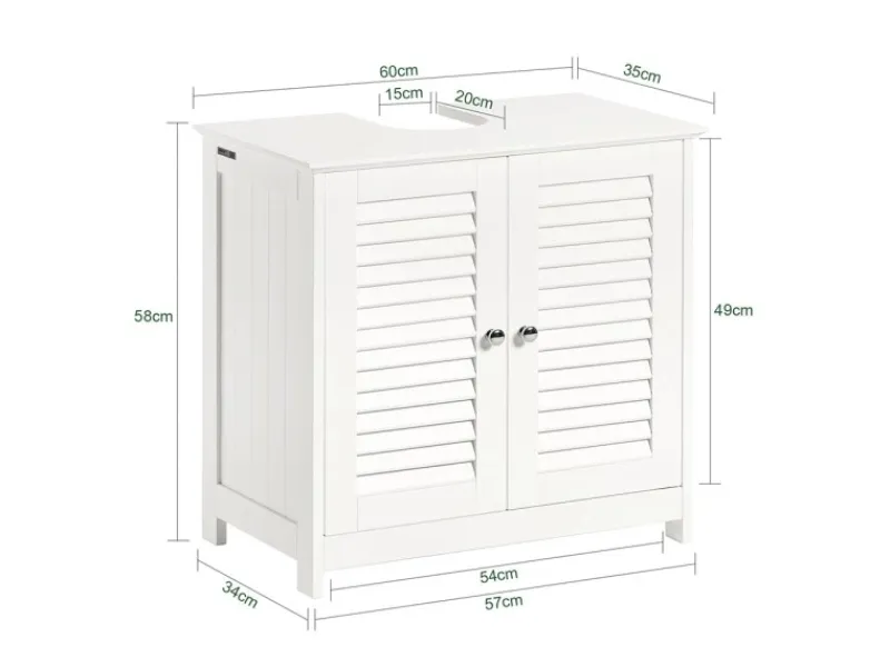 SoBuy Waschbeckenunterschrank Badschrank mit 2 Lamellentüren MDF 60x58x35cm Weiß FRG237-W