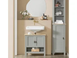 SoBuy Waschbeckenunterschrank Badschrank mit 2 Türen und 1 Fach 60x60x30cm Grau BZR69-HG