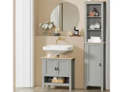 SoBuy Waschbeckenunterschrank Badschrank mit 2 Türen und 1 Fach 60x60x30cm Grau BZR69-HG