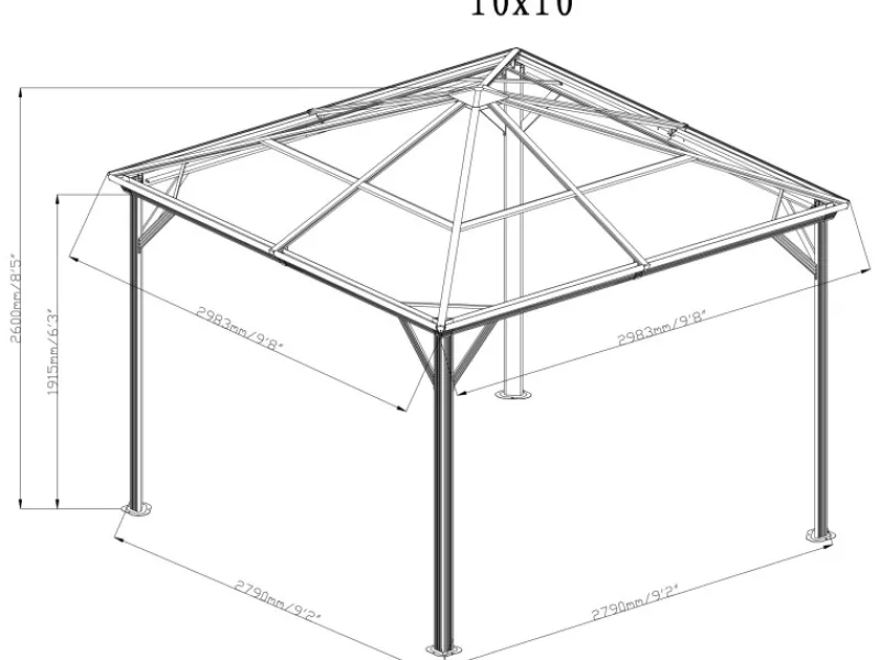 Sojag Aluminium-Pavillon Verona 10 x 10 Anthrazit 298 cm x 298 cm x 261 cm