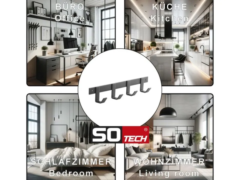 SOTECH Blackline ALBA Hakenleiste Klein 345 mm mit 4 Haken Schwarz Pulverbeschichtet