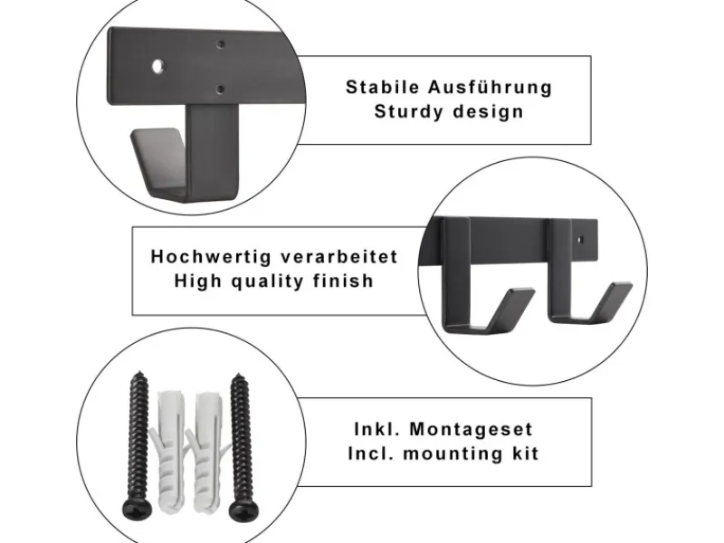 SOTECH Blackline ALBA Hakenleiste Klein 345 mm mit 4 Haken Schwarz Pulverbeschichtet