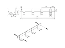 SOTECH Blackline ALBA Hakenleiste Klein 345 mm mit 4 Haken Schwarz Pulverbeschichtet