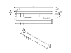 SOTECH Selbstklebende Hakenleiste TALIDA Aus Edelstahl Länge 735 mm 2-Fach