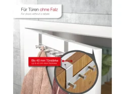 SOTECH Türgarderobe LINEA II Edelstahl mit 6 Haken für 40 mm Türen Ohne Falz