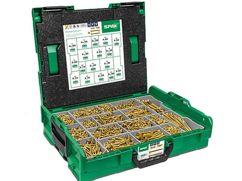 Spax Montagekoffer L-Boxx Senkkopf Kreuzschlitz Z Yellox 2.925 Schrauben 4 Bits