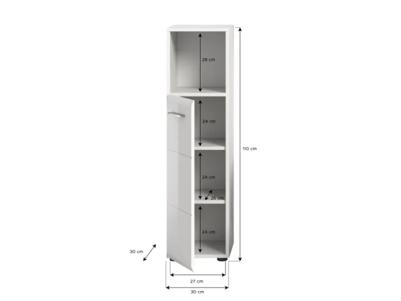 Standschrank Ice 30 cm x 110 cm x 30 cm Weiß-Weiß