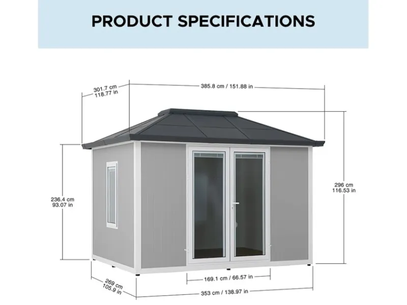 New Sunjoy Gartenhaus Riga Alu/Stahl 302 cm x 386 cm Grau