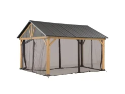 Clearance Sunjoy Zedernholz Gazebo Netz 335 cm x 399 cm Khaki