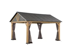 Clearance Sunjoy Zedernholz Gazebo Netz 335 cm x 399 cm Khaki